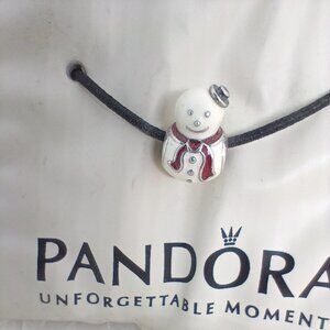 Authentic Pandora Happy Snowman White Enamel Sterling Silver Bead 791406ENMX